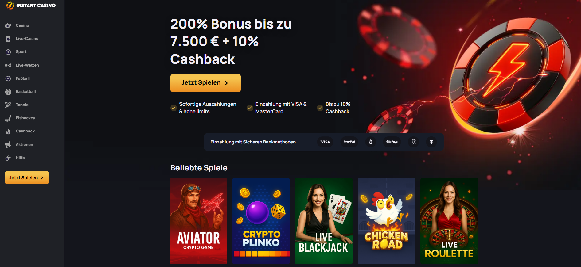instant casino homepage